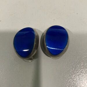 Vintage sterling silver 925 cobalt blue enamel Norway oval clip on earrings
